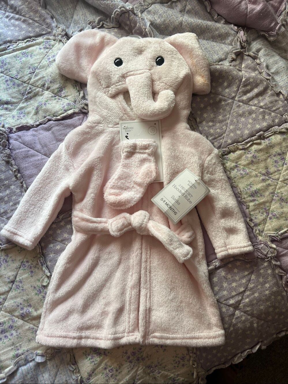 Modern Baby Pink Elephant Robe And Socks Baby Flawed